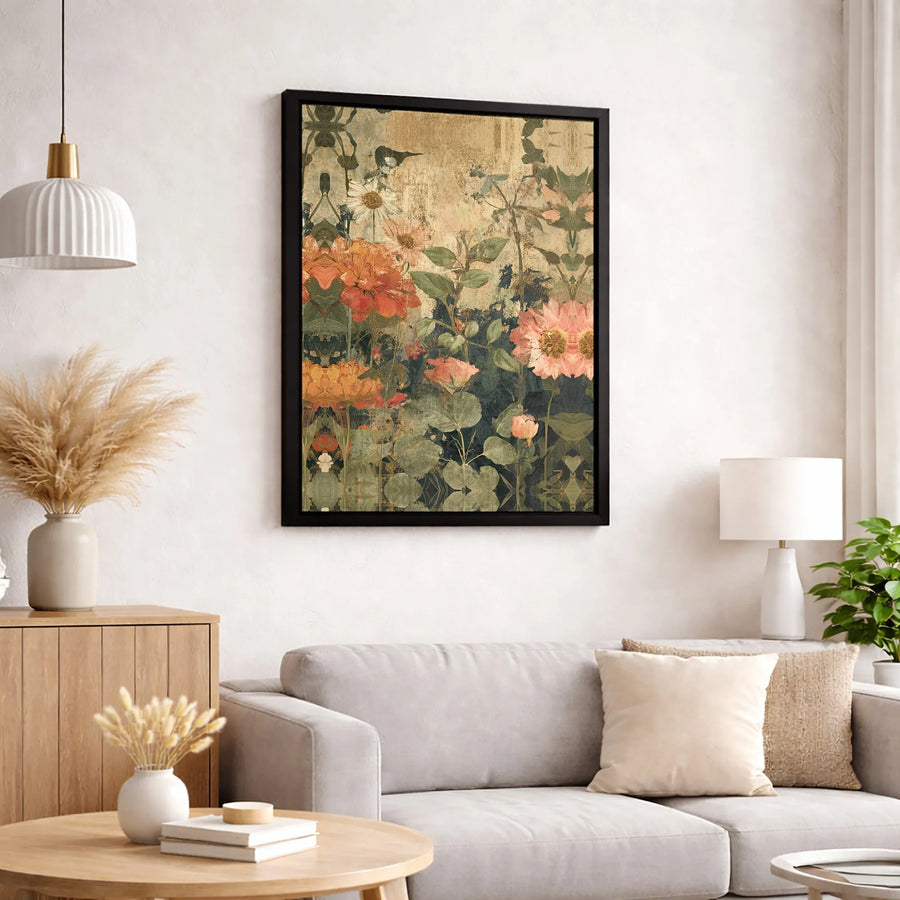 Vintage Floral Canvas Wall Art | Symmetrical Botanical Still Life | Premium Fade-Resistant Gallery Wrap | Elegant Home Decor for Living Room
