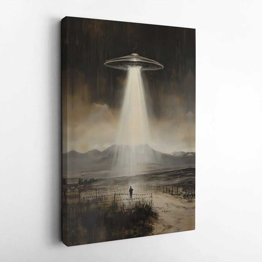 UFO Abduction Canvas Wall Art | Vintage Alien Encounter Painting | Premium Thick Profile Print | Collector's Gift for Sci-Fi Fan