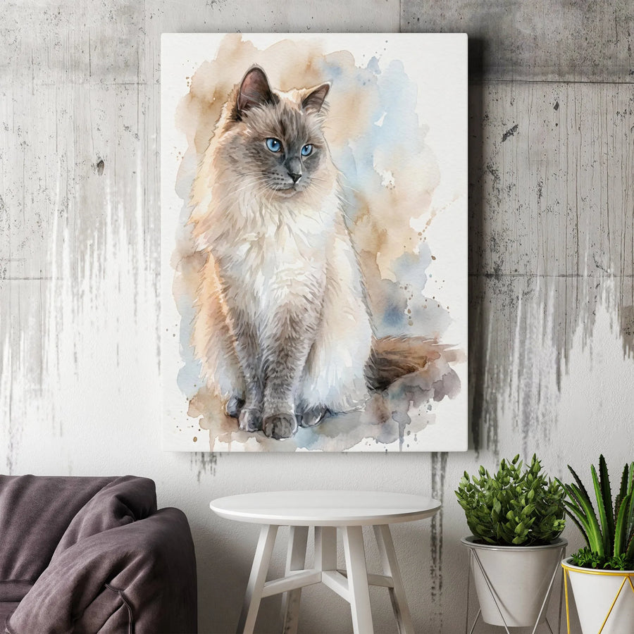 Ragdoll Cat Canvas Print | Watercolor Blue Eyes Animal Wall Art | 1.25 Inch Gallery Wrap | Pet Lover Gift Decor