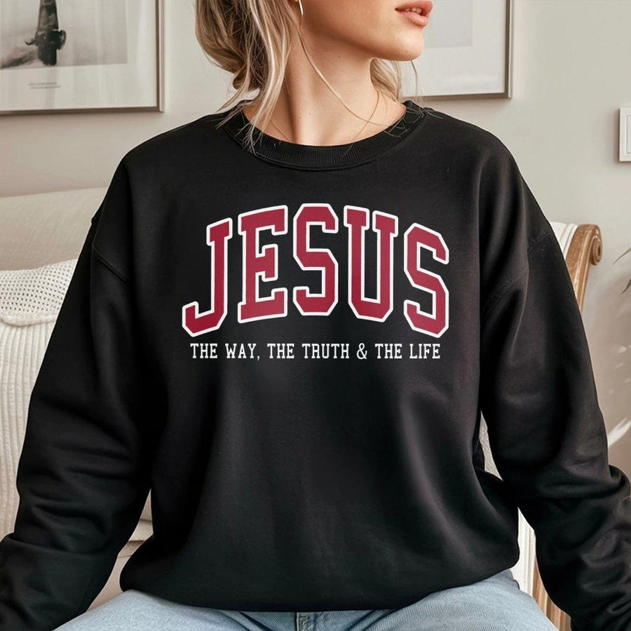 Jesus Sweatshirt | The Way The Truth And The Life Bible Verse Design | Premium Cotton Blend Crewneck | Christian Faith Gift For Men And Women