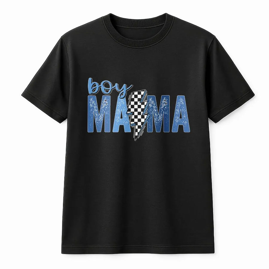 Boy Mama Shirt | Racing Theme Checkered Flag Graphic Tee | Premium Cotton | Mother's Day Gift for Mom of Boys