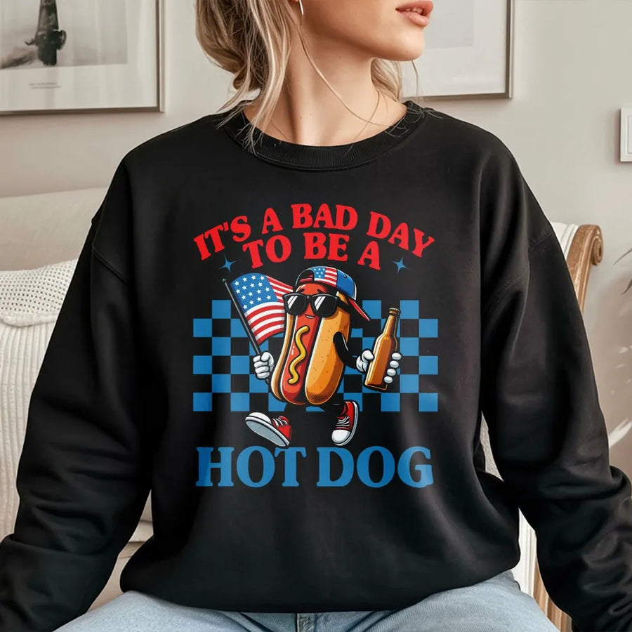 Funny Hot Dog Sweatshirt for 4th of July | Retro Patriotic Cookout Sweatshirt | Soft Cotton-Poly Blend | Gift for BBQ Lover