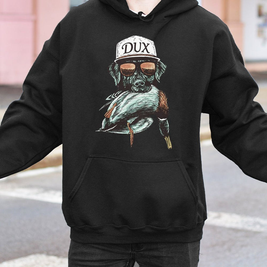Labrador Duck Hunting Hoodie | Cool DUX Retriever Graphic | Premium Cotton Blend Sweatshirt | Wildlife Waterfowl Gift for Hunters