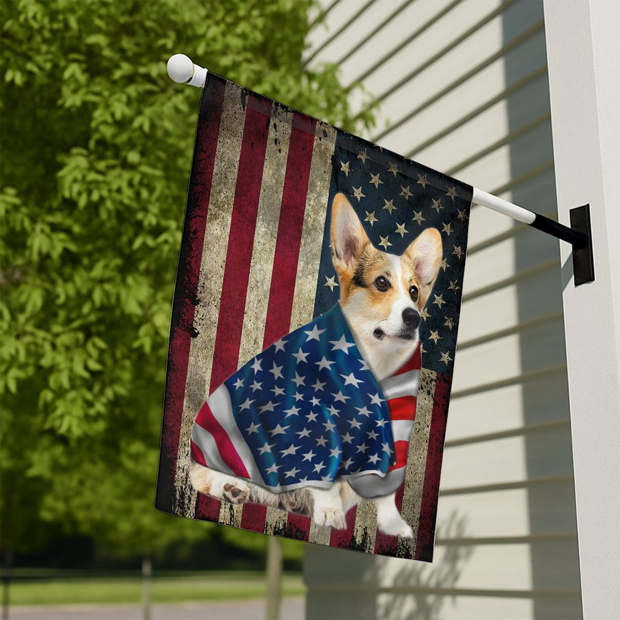 American Flag Corgi Garden Flag | Patriotic Dog Garden Decor | Weather-Resistant Polyester | Independence Day Gift for Corgi Lovers