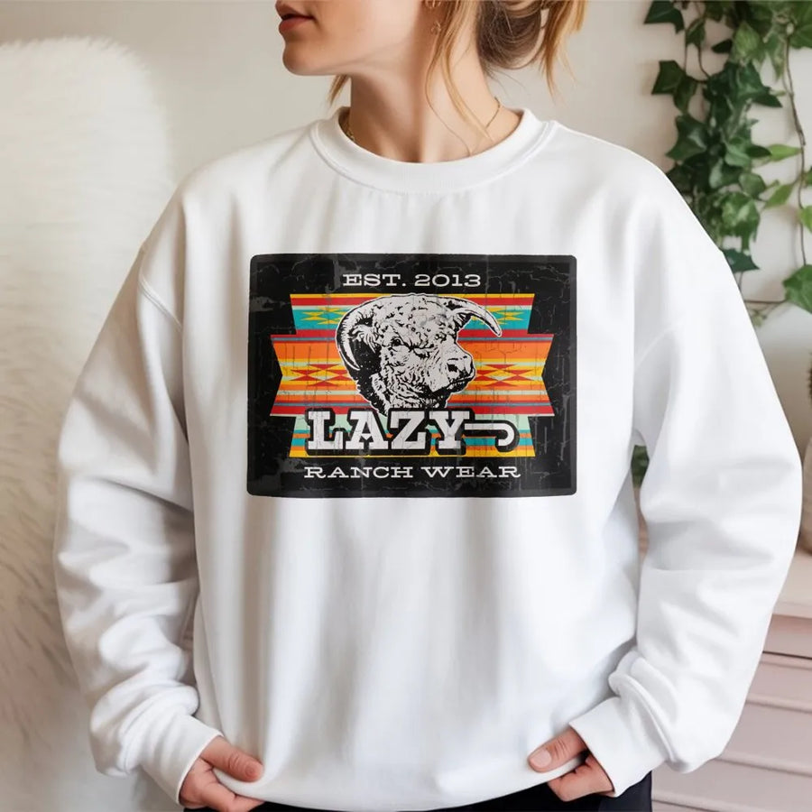 Western Ranch Sweatshirt | Vintage Bull Cowboy Graphic | Premium Unisex Crewneck | Gift For Ranchers & Country Music Fans