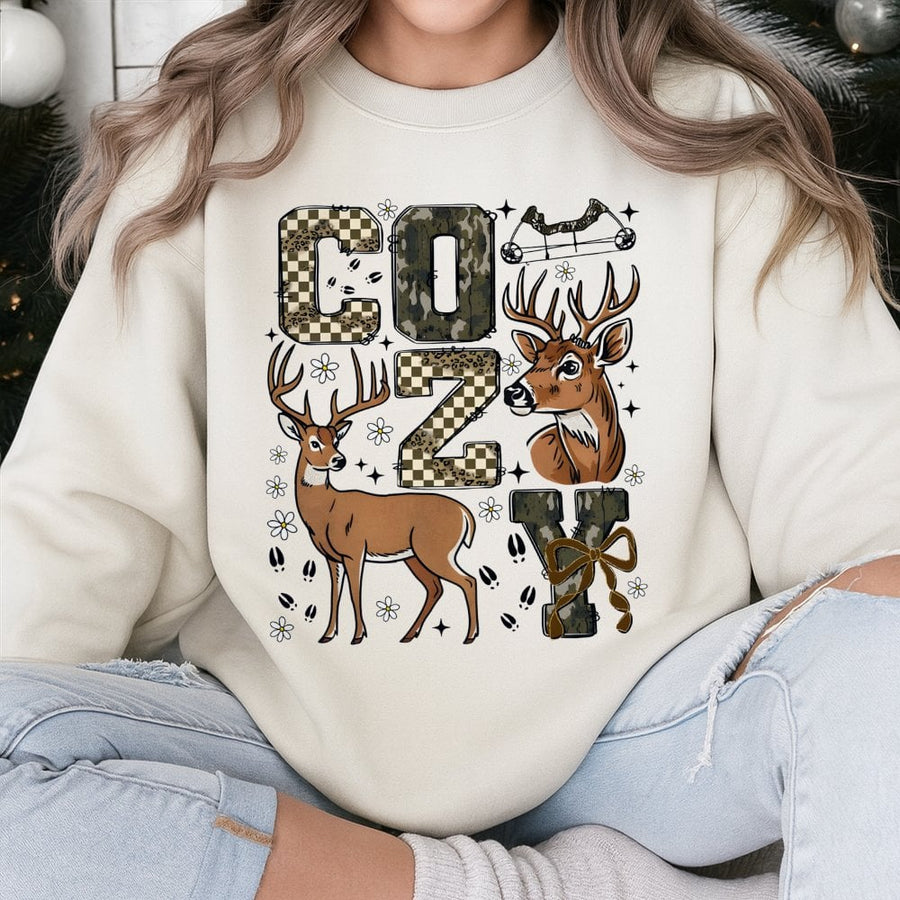 Cozy Season Deer Sweatshirt | Camo Hunting Aesthetic Graphic | Soft Cotton-Poly Blend | Premium Fall Wildlife Gift for Outdoor Lovers