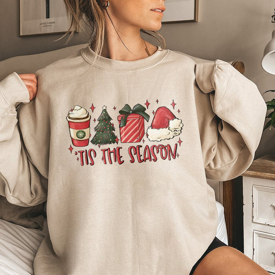 Tis The Season Sweatshirt | Retro Christmas Holiday Graphic | Premium Cotton Blend Crewneck | Cozy Winter Gift For Women