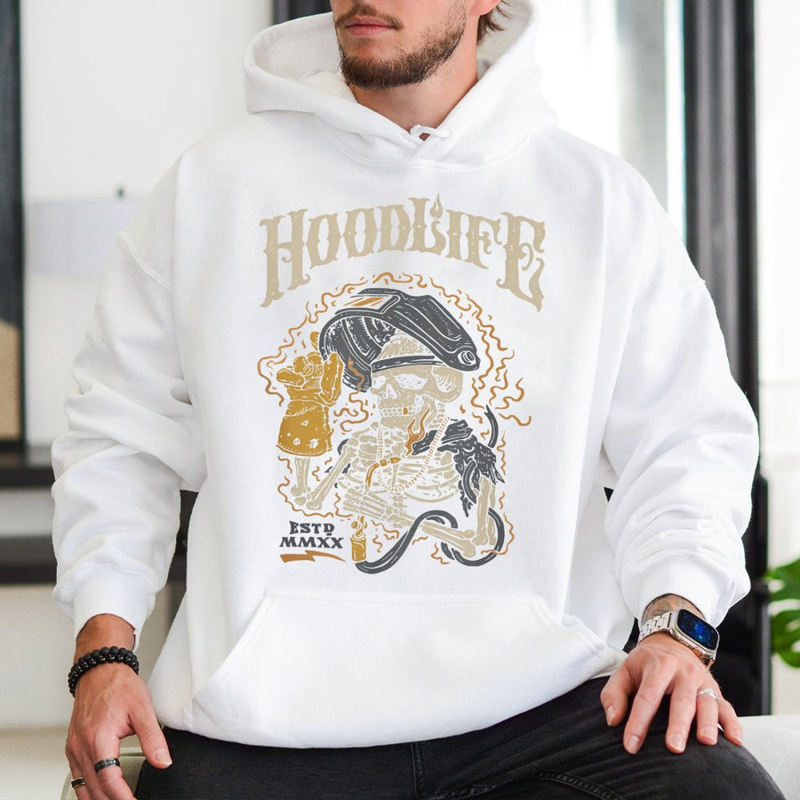 Welder Skeleton Hoodie | Hoodlife Graphic Workwear Design | Premium Cotton Blend | Gift for Welder Craftsman Husband