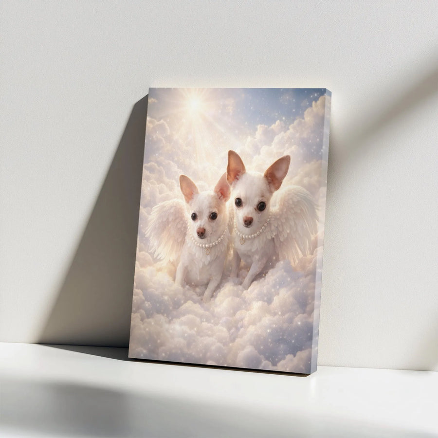 Chihuahua Angel Canvas Wall Art | Rainbow Bridge Pet Portrait | Premium Gallery Wrapped Canvas | Dog Memorial Sympathy Gift for Owner