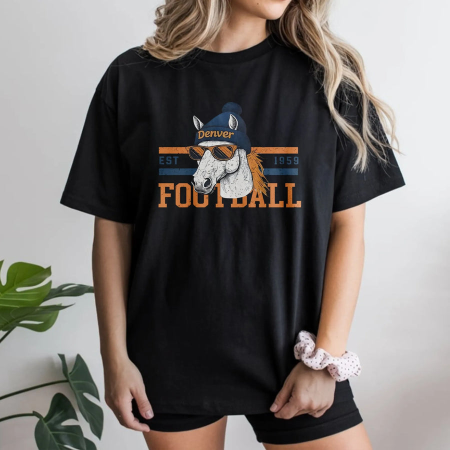 Denver Bronco Vintage T-Shirt Retro Football Horse Design Game Day Fan Apparel Unisex Soft T-Shirt, Gift For Men Women