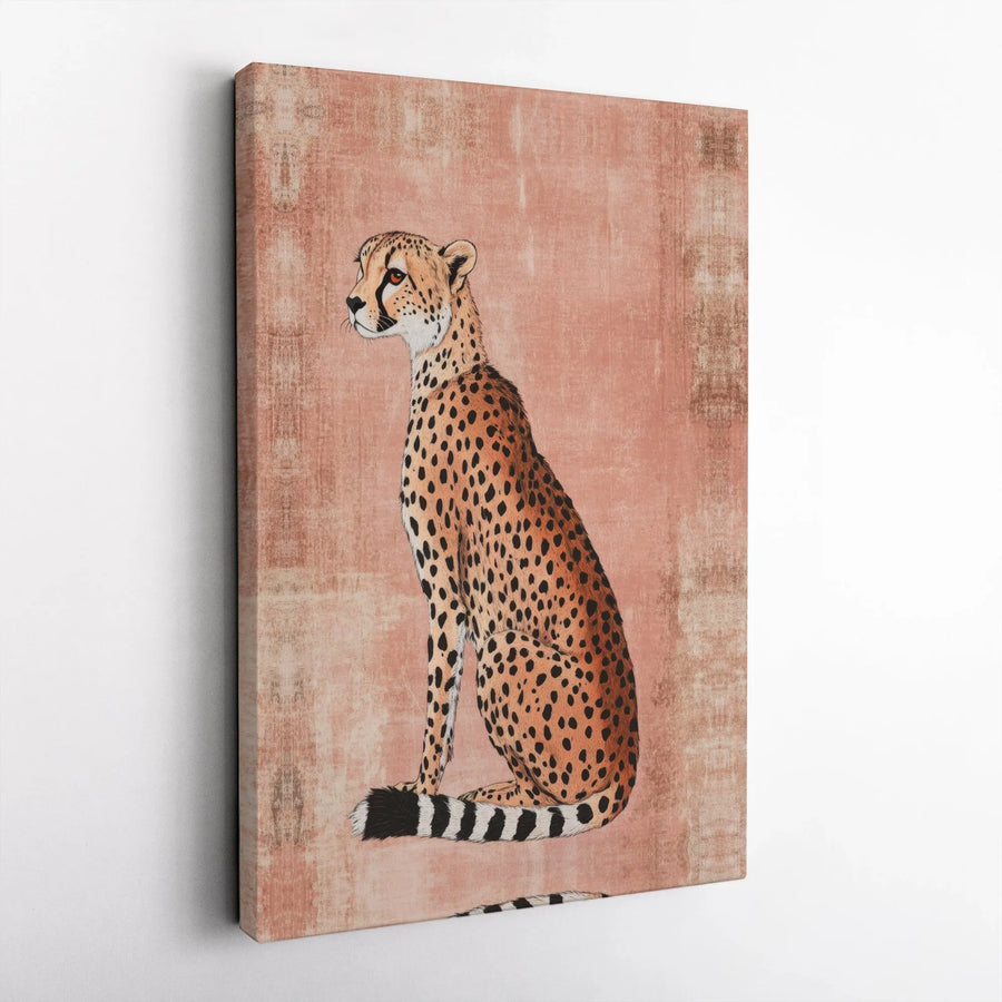 Cheetah Canvas Wall Art | Vintage Distressed Safari Illustration | Premium Gallery Wrapped Print | Boho Home Decor Gift For Animal Lovers