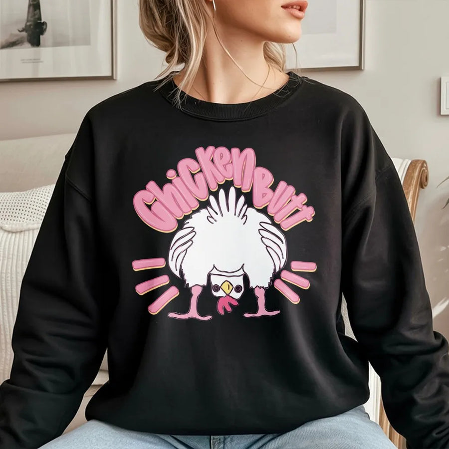 Funny Chicken Butt Sweatshirt | Retro Cartoon Chicken Joke Graphic | Premium Cotton Blend Sweatshirt | Humorous Gag Gift for Men & Women