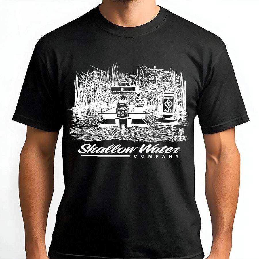 Shallow Water Fishing T-Shirt | Swamp Boating Graphic Design | Premium Cotton Apparel | Southern Outdoors Gift for Fisherman