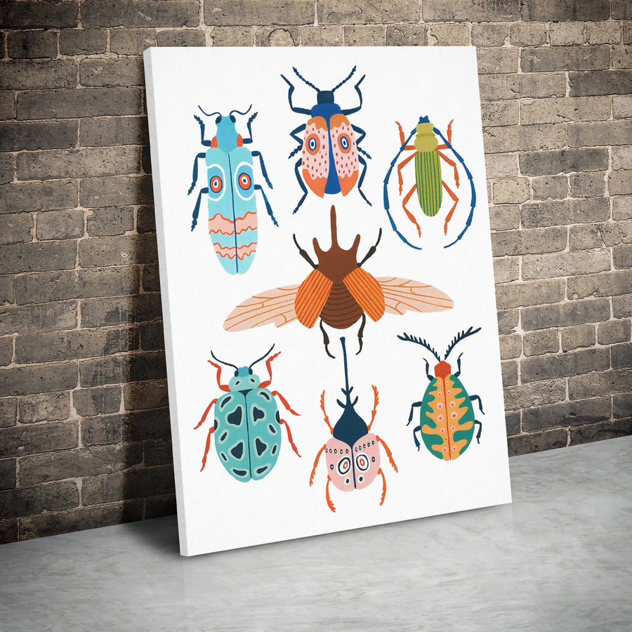 Colorful Beetle Insect Wall Art | Modern Botanical Illustration | Premium Gallery Wrapped Canvas | Nature Lover Home Decor Gift