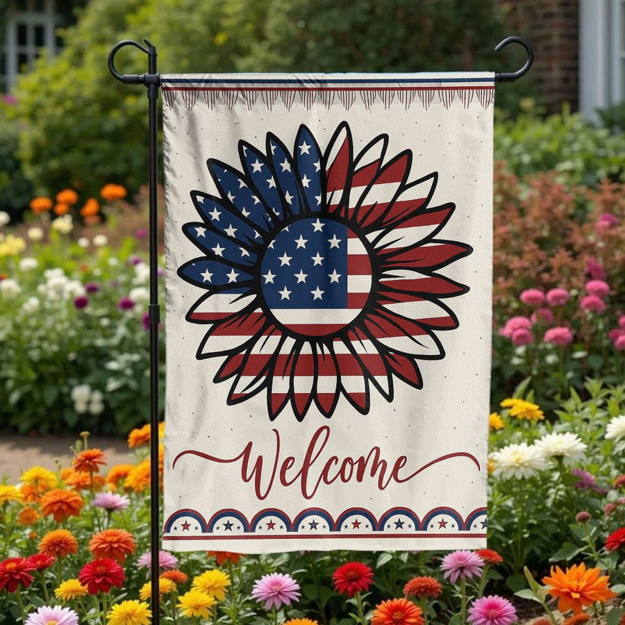 American Flag Sunflower Garden Flag | Patriotic Welcome Outdoor Decor | Weather-Resistant Premium Polyester | 4th of July Memorial Day Yard Gift