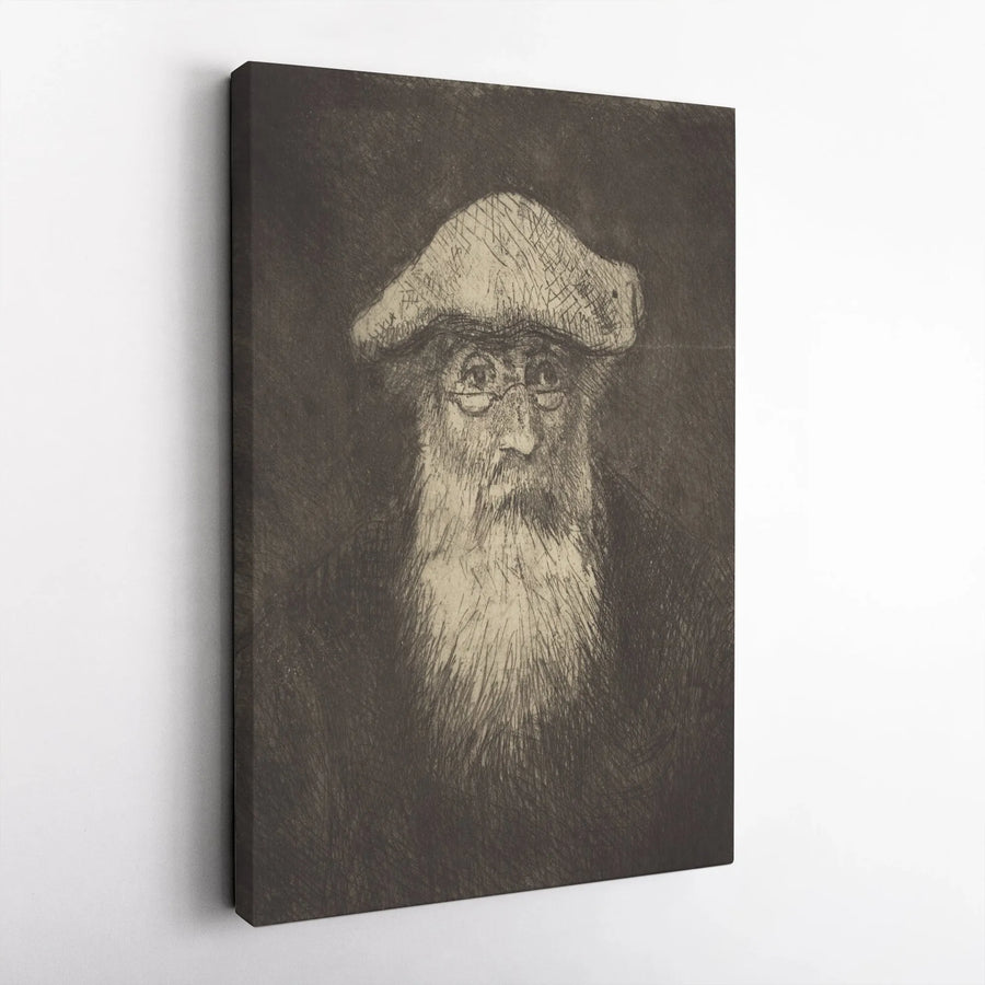 Vintage Portrait Canvas Print | Elderly Man Etching Art | Premium Gallery Wrapped Wall Decor | Sophisticated Home Office Gift