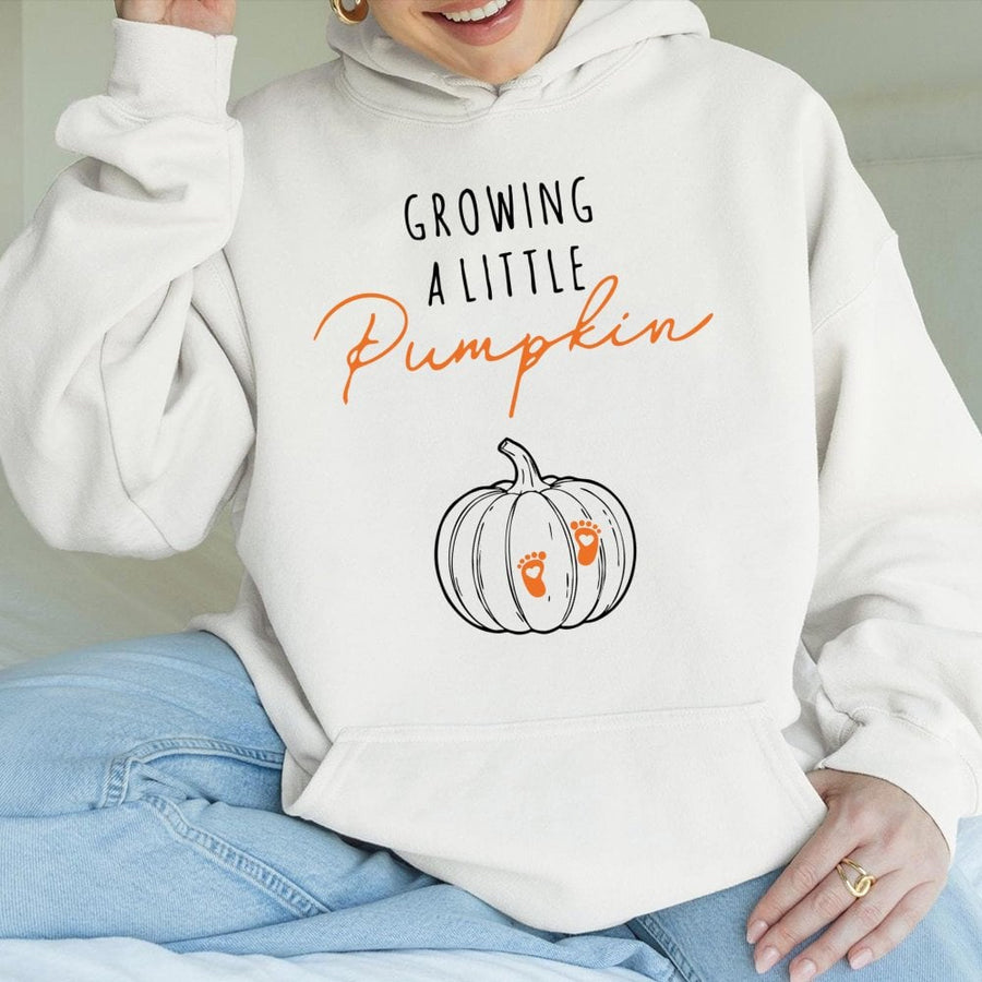 Growing A Little Pumpkin Hoodie | Fall Pregnancy Announcement Sweatshirt | Soft Cotton-Blend Pullover | Cute Baby Reveal Gift For Mom-To-Be
