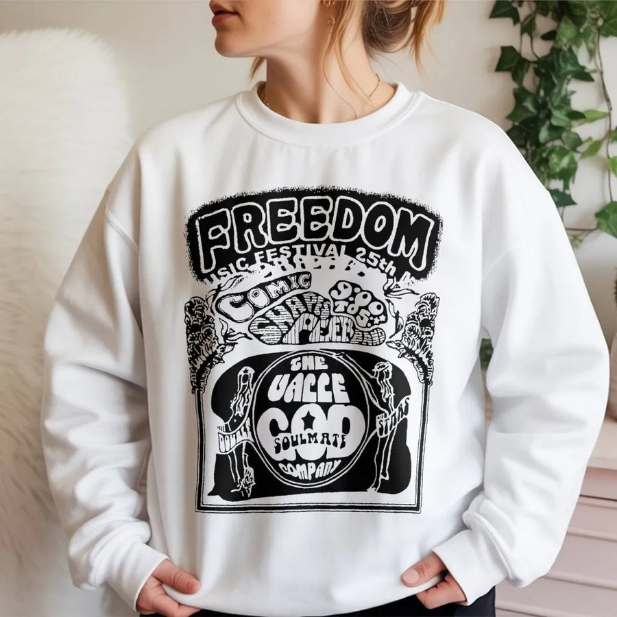 Freedom Music Festival Sweatshirt | Psychedelic Retro Graphic Print | Premium Cotton Blend | Unisex Oversized Streetwear Gift for Music Lovers