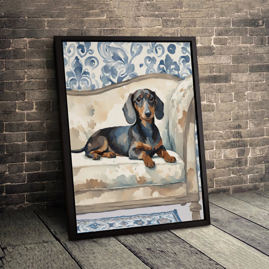 Dachshund Canvas Wall Art | Watercolor Dog On Sofa Print | Premium 1.25 Inch Gallery Wrap | Gift For Dog Lovers