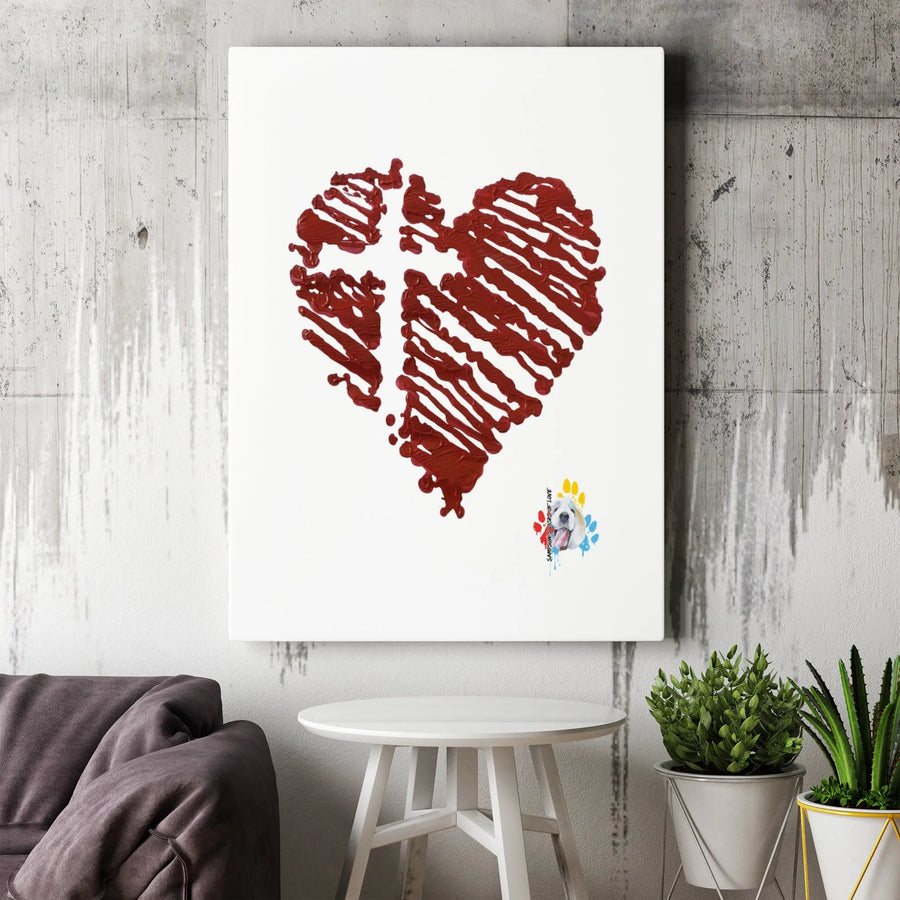 Christian Cross Heart Canvas Print | Red Texture Abstract Faith Wall Art | Premium Gallery Wrapped Canvas | Religious Gift for Home Office Decor