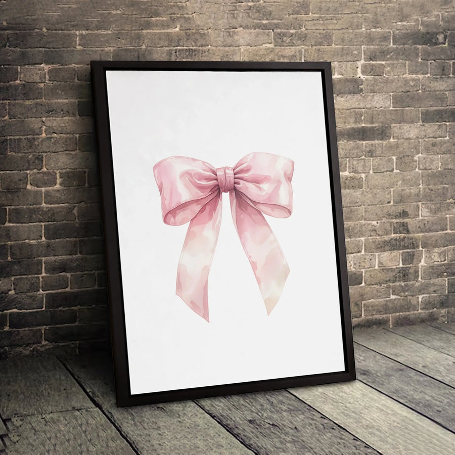 Pink Bow Canvas Wall Art | Watercolor Ribbon Aesthetic Decor | Premium Fade-Resistant Gallery Wrap | Chic Feminine Home Office Decor Gift