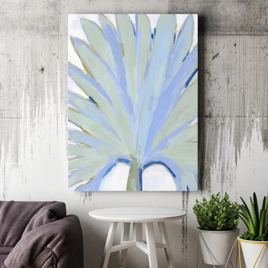 Abstract Palm Leaf Canvas Wall Art | Coastal Blue and Green Botanical Art | Premium Gallery Wrapped Canvas | Minimalist Home Decor Gift