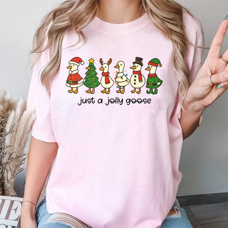 Just A Jolly Goose Christmas T-Shirt | Funny Holiday Animal Graphic Tee | 100% Cotton Premium Comfort | Cute Xmas Gift For Goose Lovers & Men Women