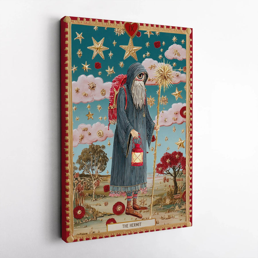 The Hermit Tarot Card Wall Art | Surreal Occult Spiritual Canvas Print | Premium Fade-Resistant Decor | Gothic Bohemian Gift for Mystics