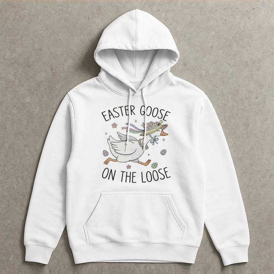 Easter Goose On The Loose Hoodie | Funny Spring Bird Design | Soft Cotton Blend | Cute Easter Gift For Her Or Him