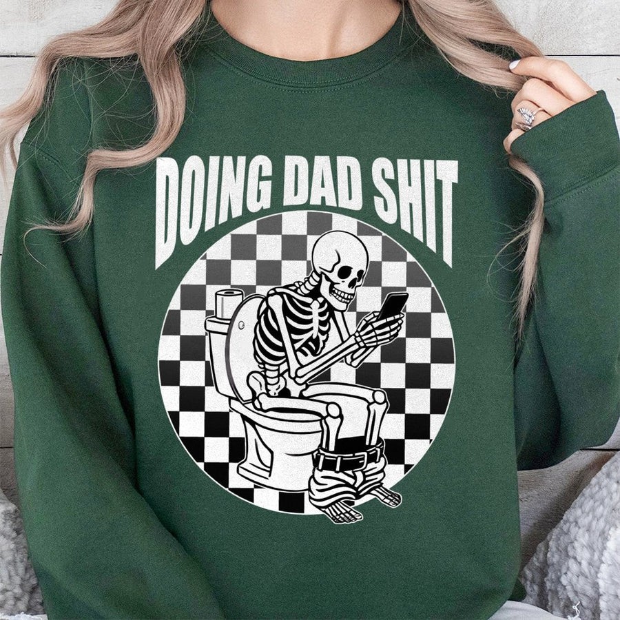 Doing Dad Shit Sweatshirt | Funny Skeleton Phone Toilet Design | Premium Cotton Blend | Humorous Father's Day 2026 Gift for Dad or Husband