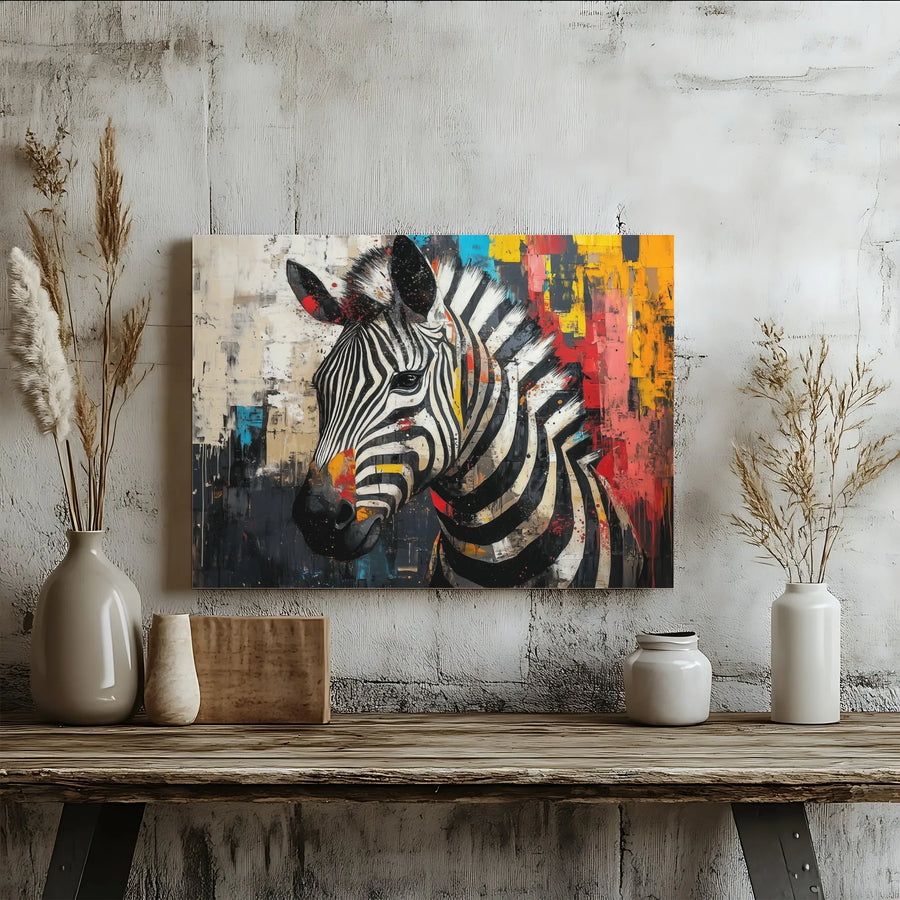 Abstract Zebra Wall Art | Colorful Modern Animal Print | Premium Gallery Wrapped Canvas | Contemporary Living Room Office Decor Gift