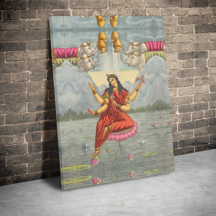 Gaja Lakshmi Canvas Wall Art | Vintage Hindu Goddess Print | Premium Gallery Wrap Decor | Spiritual Home Decor Gift for Meditation Room
