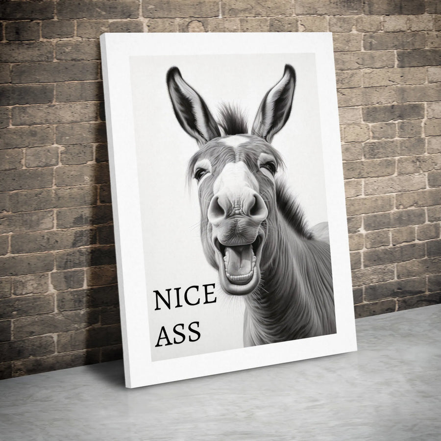 Nice Ass Donkey Wall Art | Funny Farmhouse Animal Portrait | Premium Gallery Wrapped Canvas Print | Humorous Home Decor Gift