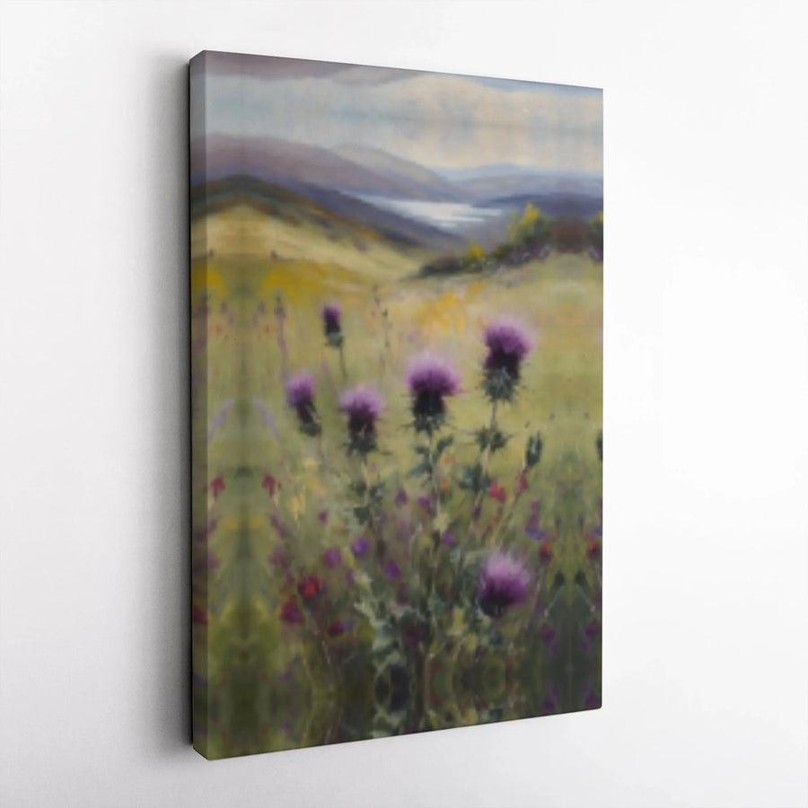 Scottish Thistle Wall Art | Impressionist Wildflower Meadow Landscape | Premium Gallery Wrapped Canvas | Botanical Home Decor Gift