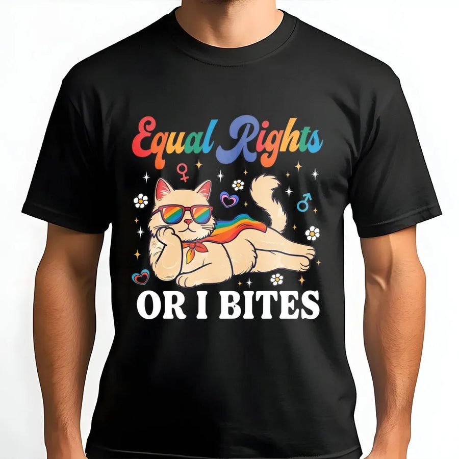 Feminist Cat T-Shirt for Equal Rights | Funny 'Or I Bites' Graphic | Premium Cotton Pride Apparel | LGBTQ Ally Gift