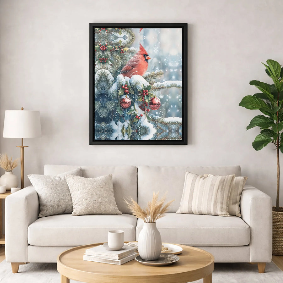 Red Cardinal Canvas Print | Snowy Christmas Branch Wall Art | 1.25-Inch Premium Gallery Profile | Festive Winter Holiday Home Decor Gift