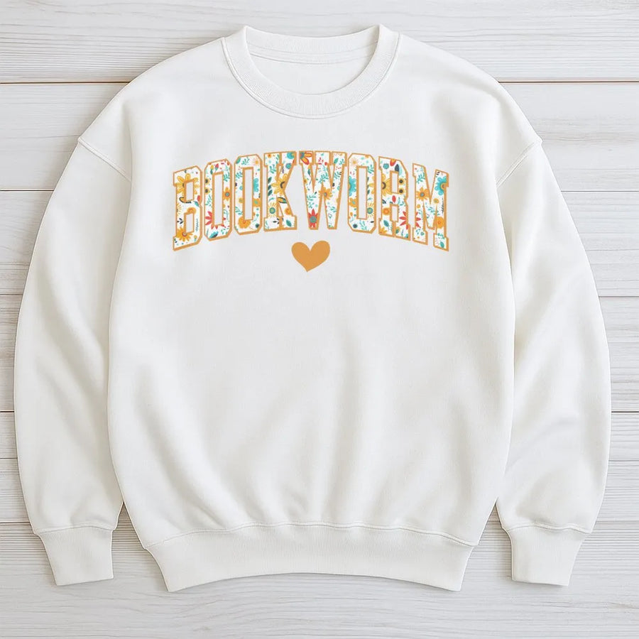 Bookworm Sweatshirt | Floral Wildflower Typography Graphic | Premium Cotton Blend Crewneck | Gift For Book Lovers, Librarian, Reader Apparel