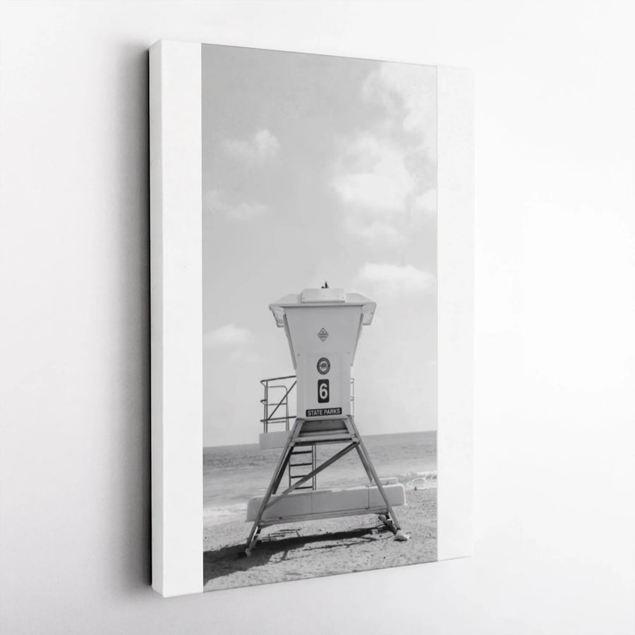 Lifeguard Tower Canvas Print | Black and White Beach Photography | Premium Gallery Wrap Wall Art | Modern Coastal Home Decor Gift
