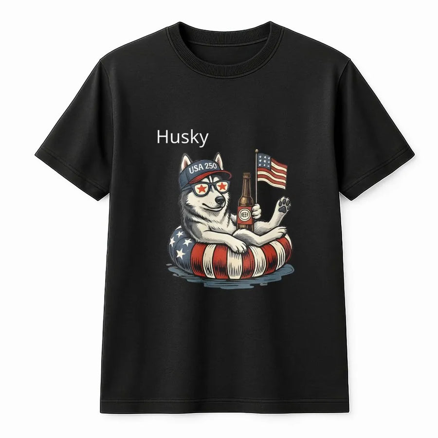 USA 250th Anniversary Husky T-Shirt | Funny Patriotic Dog with American Flag | Premium Cotton Blend Sweatshirt | Unisex Gift for Dog Lovers