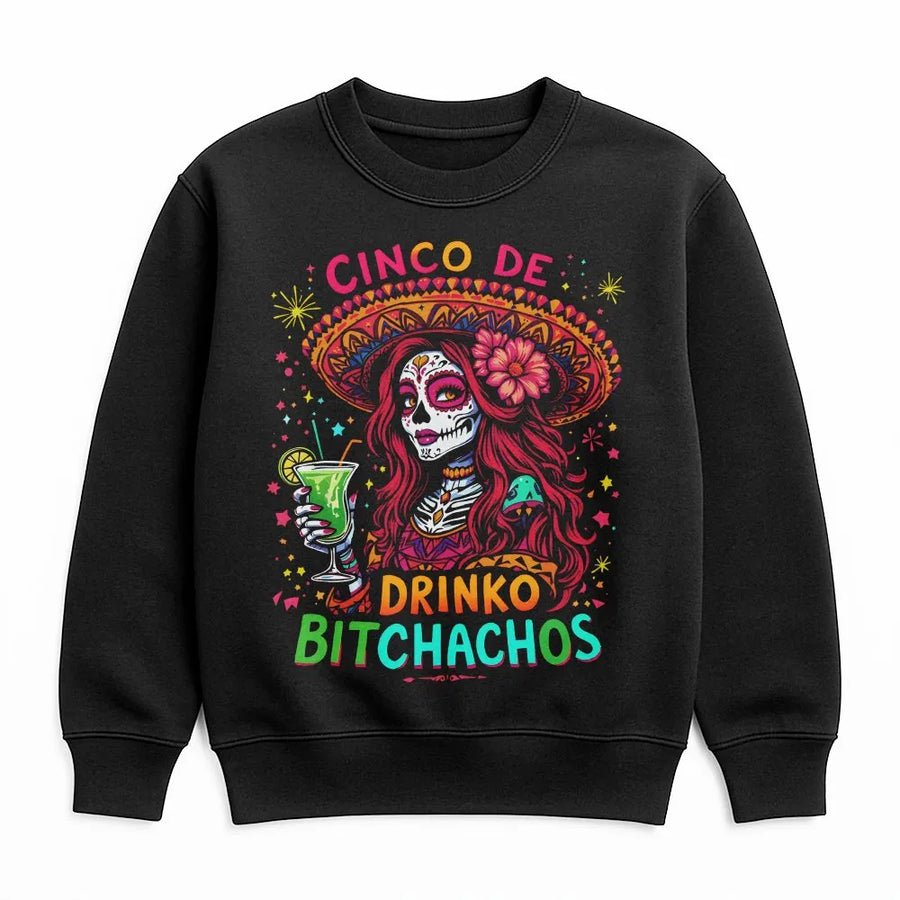 Cinco De Drinko Sweatshirt | Funny Mexican Party Sweatshirt with Sugar Skull | Soft Cotton-Poly Blend | Cinco de Mayo Fiesta Gift for Men & Women