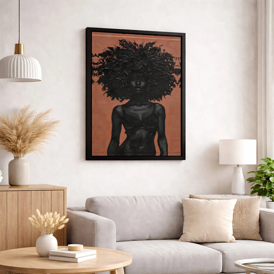 Black Woman Canvas Art | Textured Afro Hair Impasto Oil Painting | Premium Gallery Wrap Wall Decor | Empowering Home Office Gift