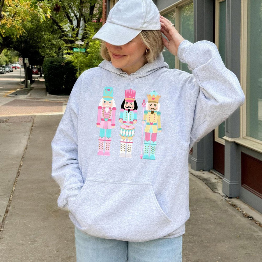 Nutcracker Christmas Hoodie | Cute Pastel Ballet Soldiers Graphic | Premium Cotton Blend | Holiday Gift for Women and Nutcracker Fans