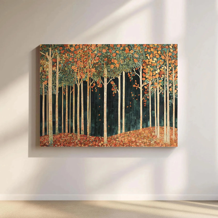 Autumn Birch Tree Forest Canvas Art | Mosaic Style Fall Landscape Wall Decor | Gallery-Grade 1.25" Profile | Premium Home & Office Gift