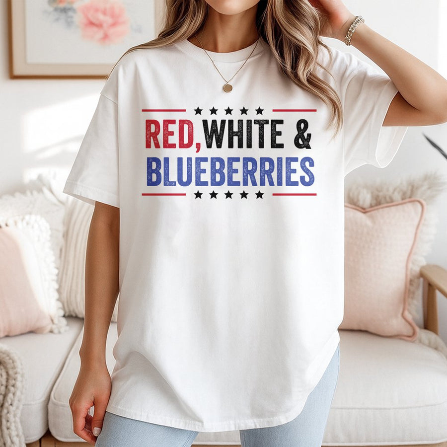 Red White And Blueberries T-Shirt | Patriotic USA Flag Graphic Tee | Premium 100% Cotton | Fourth of July Independence Day Gift For Adults