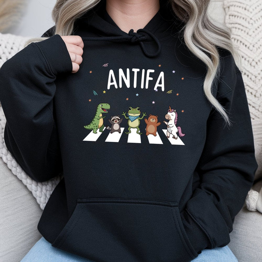 Antifa Hoodie | Cute Cartoon Animals Graphic | Premium Cotton-Poly Blend | Unisex Protest Gift