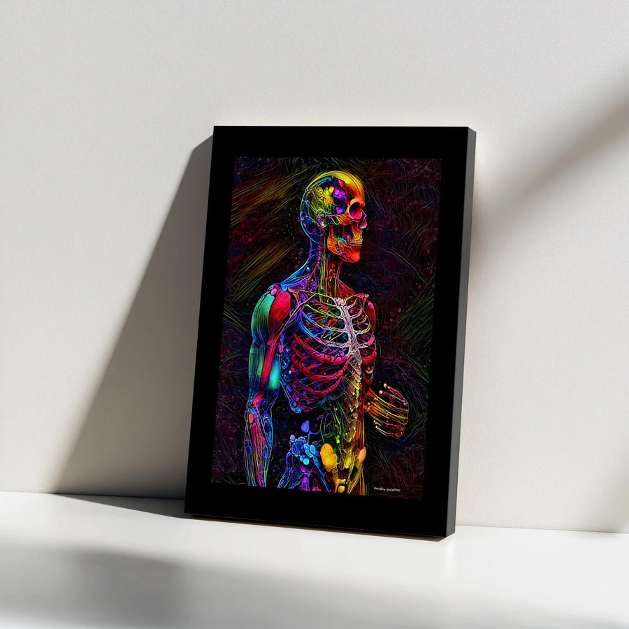Human Anatomy Canvas Art | Psychedelic Skeleton Muscular System Print | Gallery Wrap Premium Decor | Medical Office Gift for Doctor
