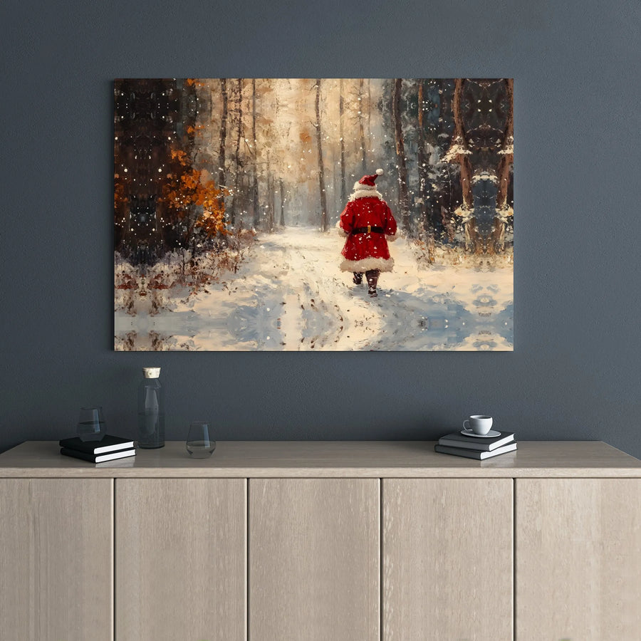 Santa Claus in Snowy Forest Canvas Print | Impressionist Holiday Wall Art | Premium Gallery Wrapped Decor | Festive Christmas Home Decor Gift