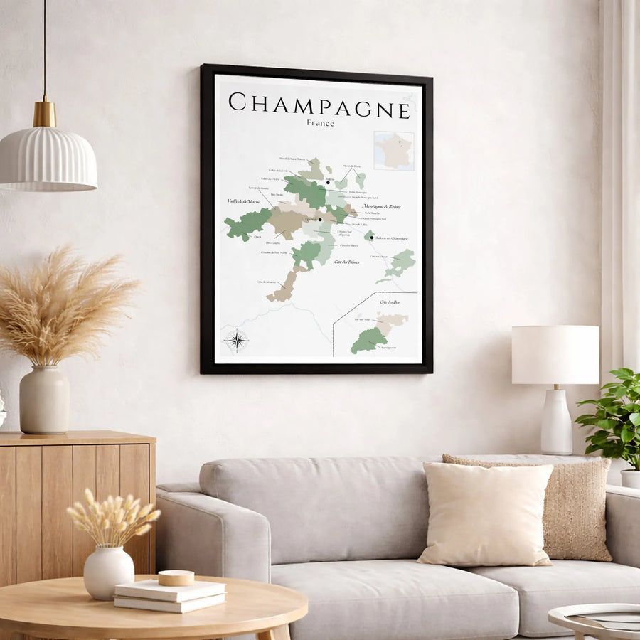 Champagne Wine Region Map Canvas | Detailed France Vineyard Art | Premium Gallery Wrapped Print | Gift for Wine Lovers & Sommelier Decor