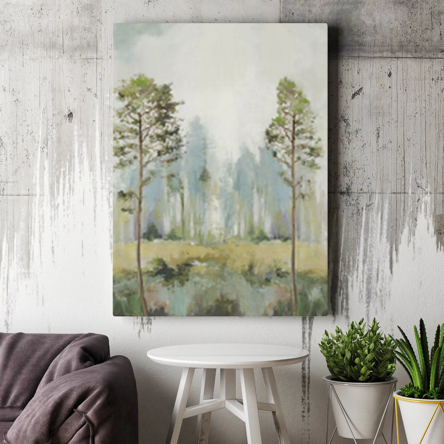 Misty Forest Canvas Wall Art | Serene Pine Tree Landscape Painting | Premium 1.25" Thick Canvas | Nature Lover Gift for Home Office Decor