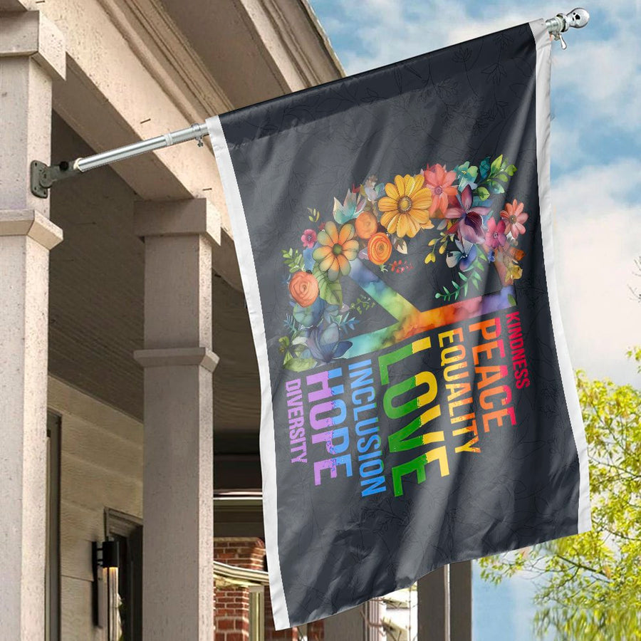 Peace Love Equality House Flag | Floral Rainbow Pride Garden Decor | Weather-Resistant Premium Polyester | Inspirational Yard Banner Gift